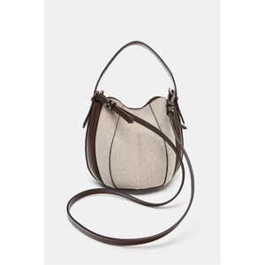 Zara Topstitched Fabric Bucket Hand and Crossbody Bag